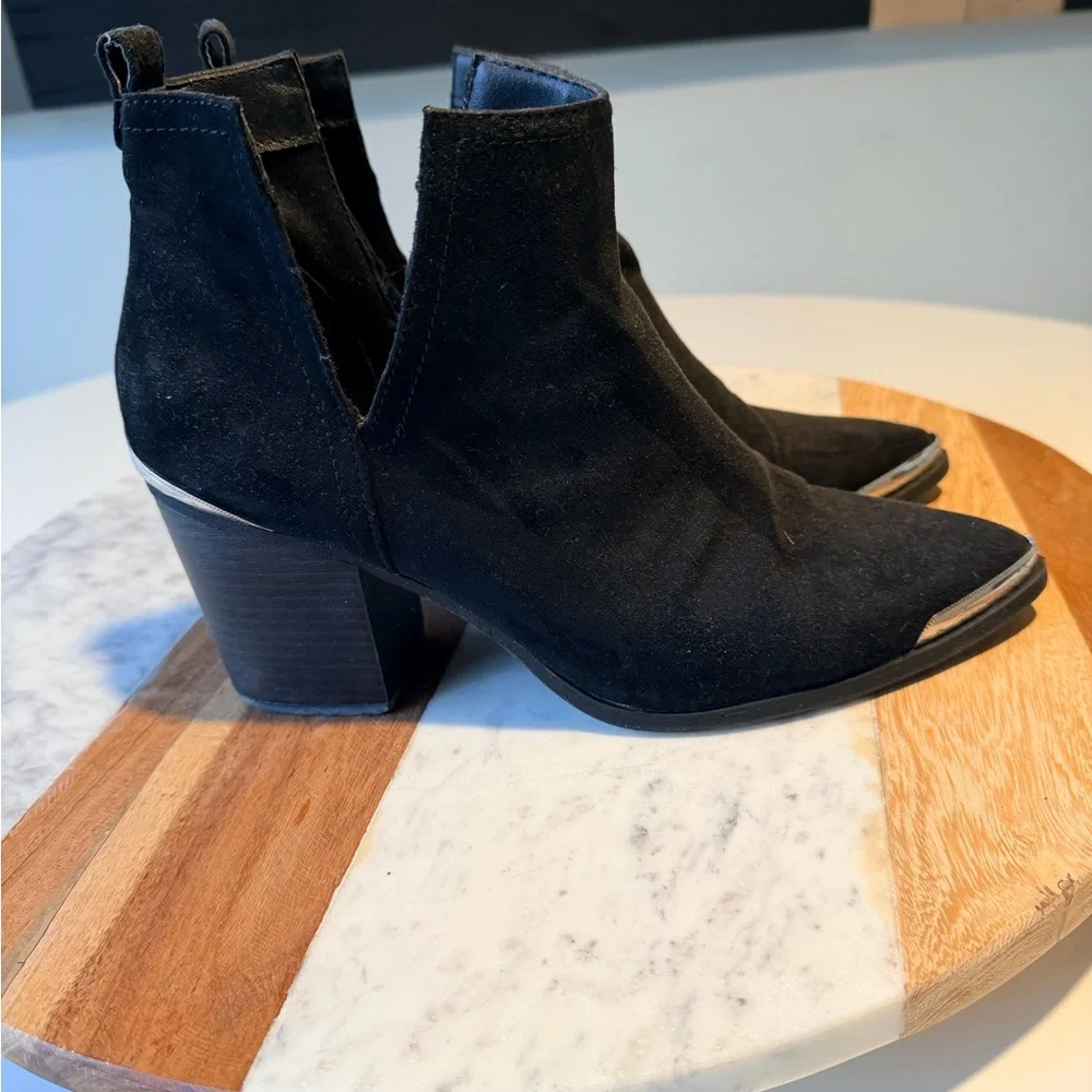 Mossimo Supply Co. Black Ankle Boots with Silver Tips - Picture 2 of 6